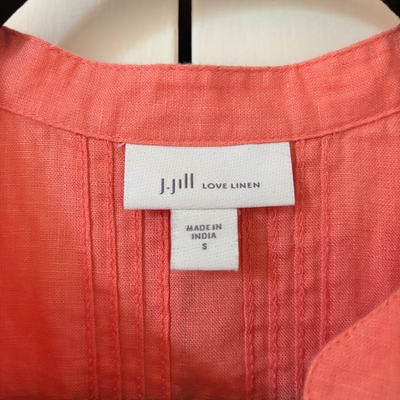 J. Jill Linen Coral Orange Button Down Pleated Tunic Size Small Vacation Coverup - Picture 6 of 11